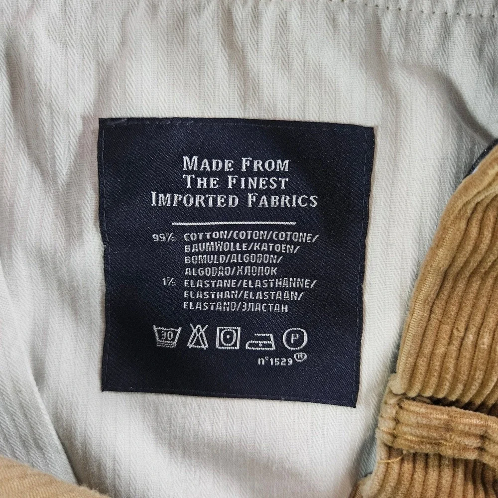 Polo Ralph Lauren Mens Corduroy Pants Tan Classic‎ Fit Stretch 36x23 Cropped